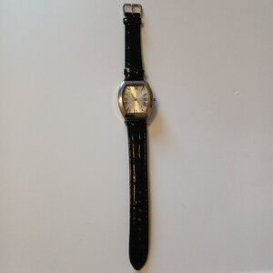 SKC Women's Silver Case Square Dial Quartz Black Leather Band Casual Watch